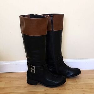 Arizona Denmark Women's Size 8M Black Knee High Cuban Heel Buckle Zipper Boots